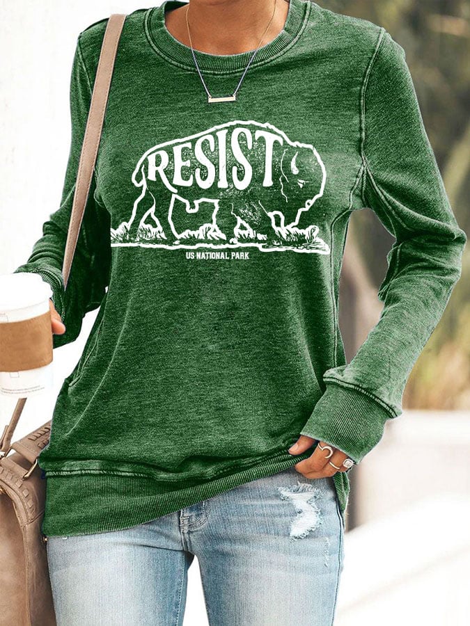 Women's Protect Our National Parks Print Round Neck Sweatshirt