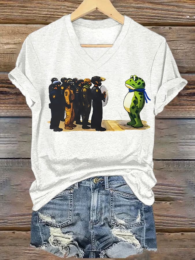 V-neck Women's Portland Frog print T-Shirt