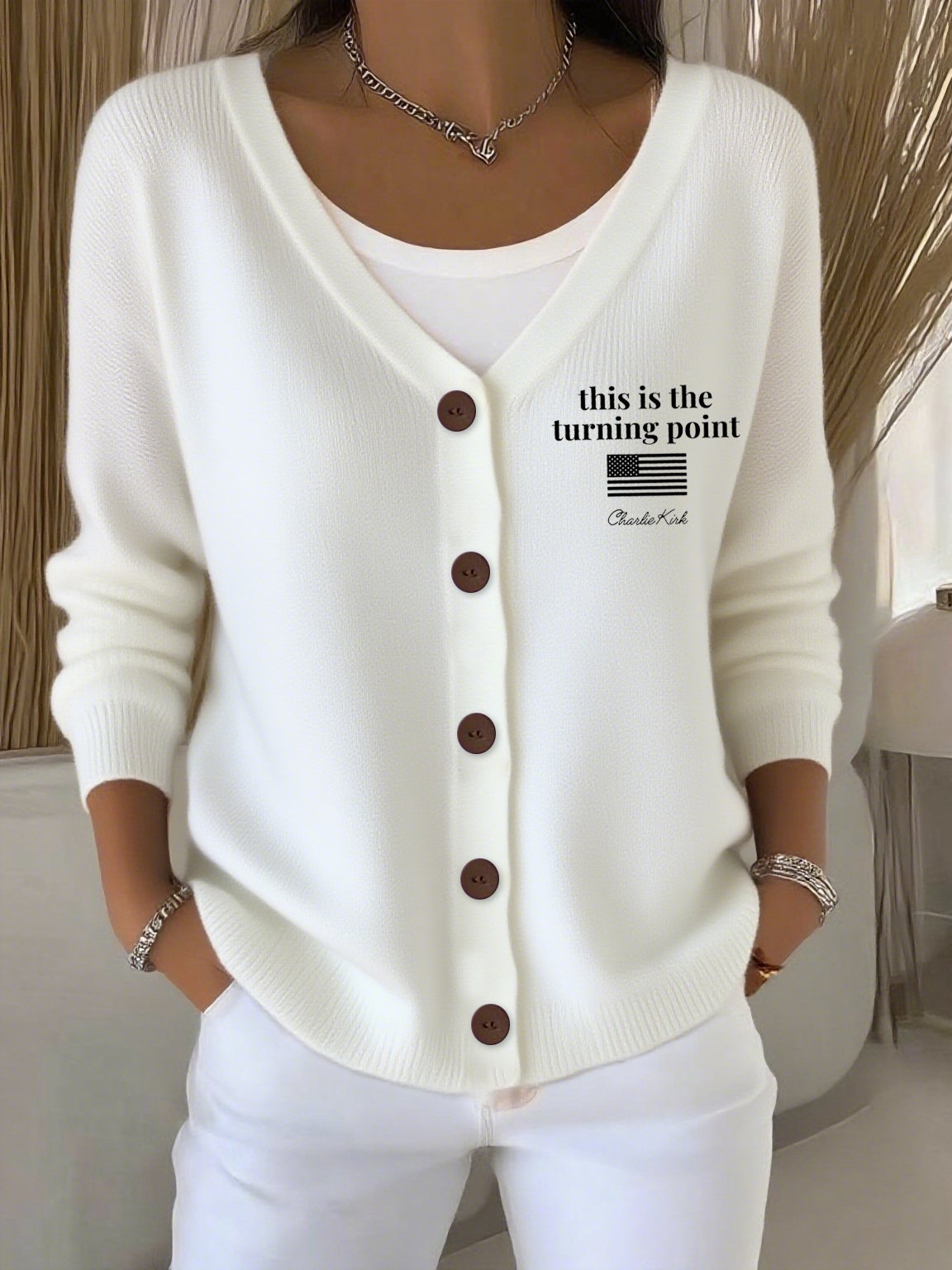 Women's Retro This Is The Turning Point Print Cardigan