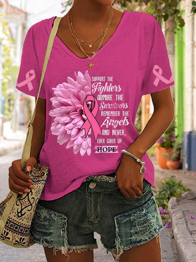 Women's Breast Cancer Awareness Print Short Sleeve T-Shirt