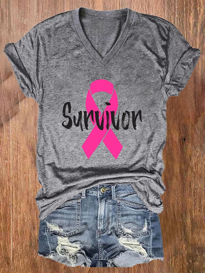 Women's Breast Cancer Survivor Printed T-Shirt