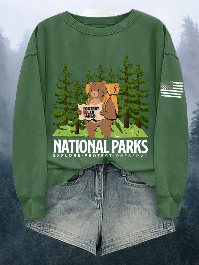 Women's National Parks Explore Protect Preserve Print Crewneck Sweatshirt
