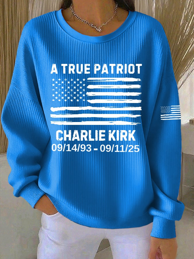 Women's Retro A True Patriot Print Round Neck Sweatshirt