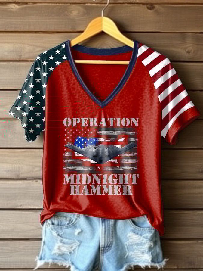 Women's "Operation Midnight Hammer" V-neck Raglan Short Sleeve T-Shirt