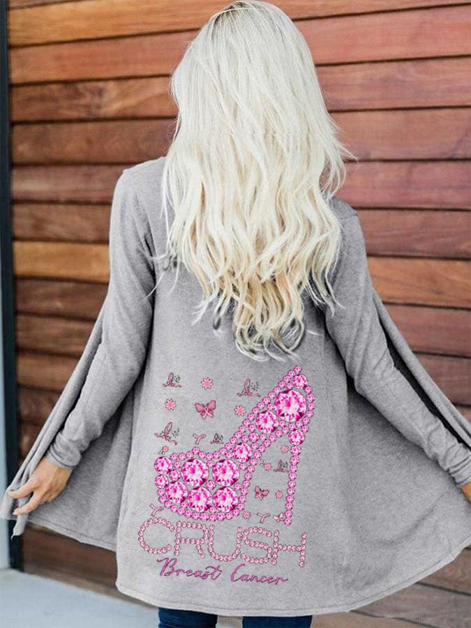 Crush Breast Cancer Awareness Heels Print Cardigan