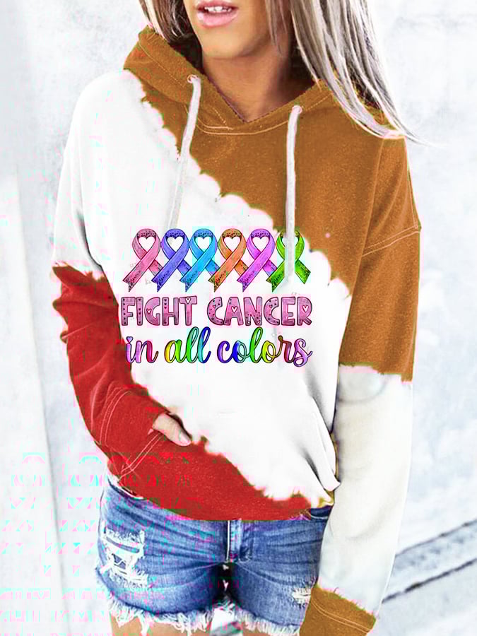 Breast Cancer Print Hooded Long Sleeve Sweatshirt