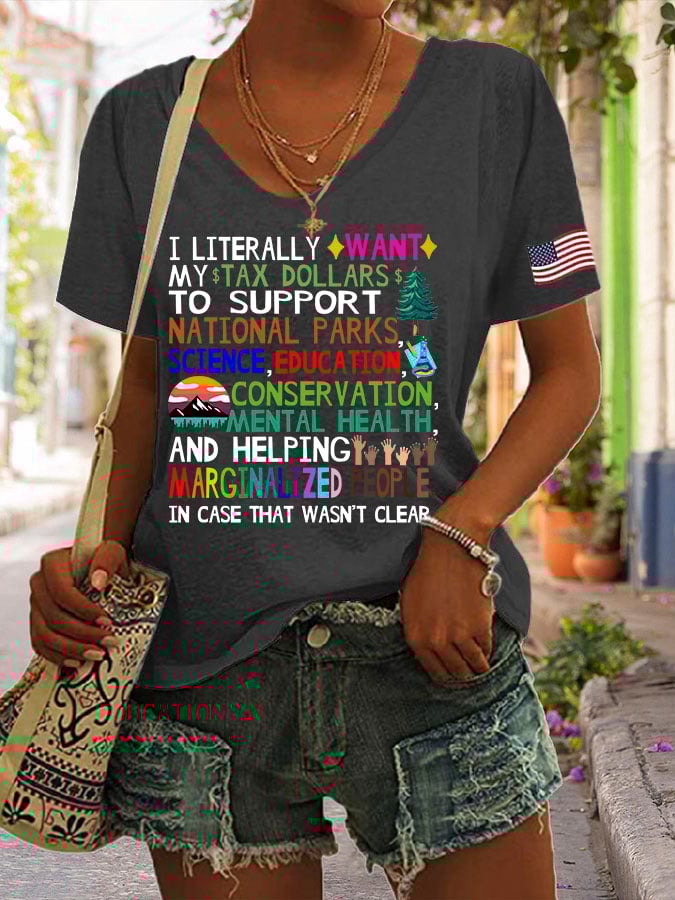 Women's Support National Parks Print V Neck Casual T-Shirt