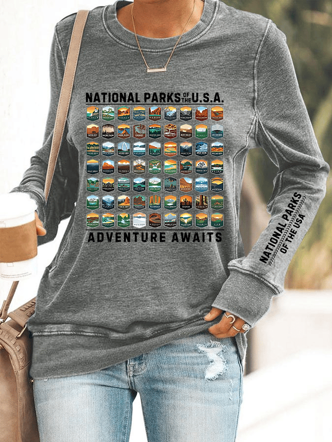 Women's National Parks Of The USA Print Crewneck Sweatshirt