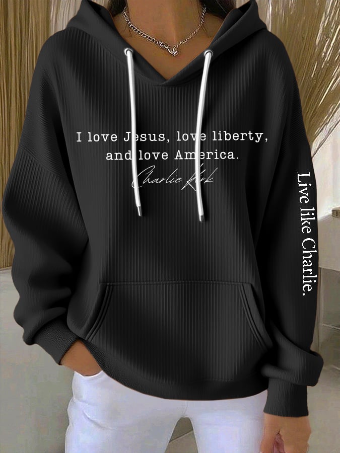 Retro Live Like I Love Jesus, Love Liberty, And Love America Point Print Hoodie