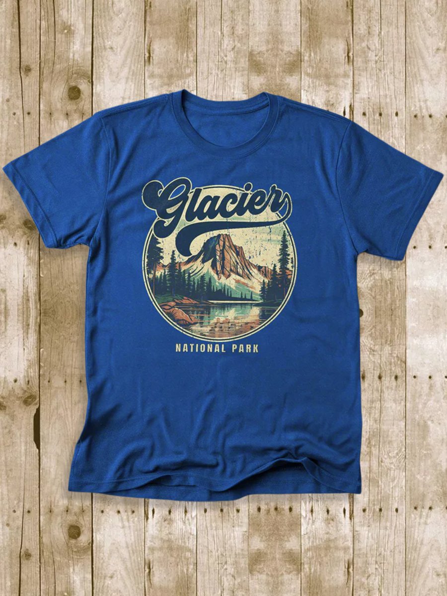 Men's 100% Cotton Glacier National Park Crew Neck Short Sleeve T-Shirt