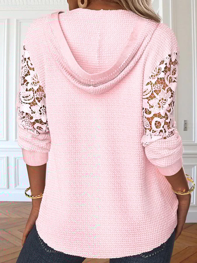 Women'S Pink Lace Long Sleeve Pullover