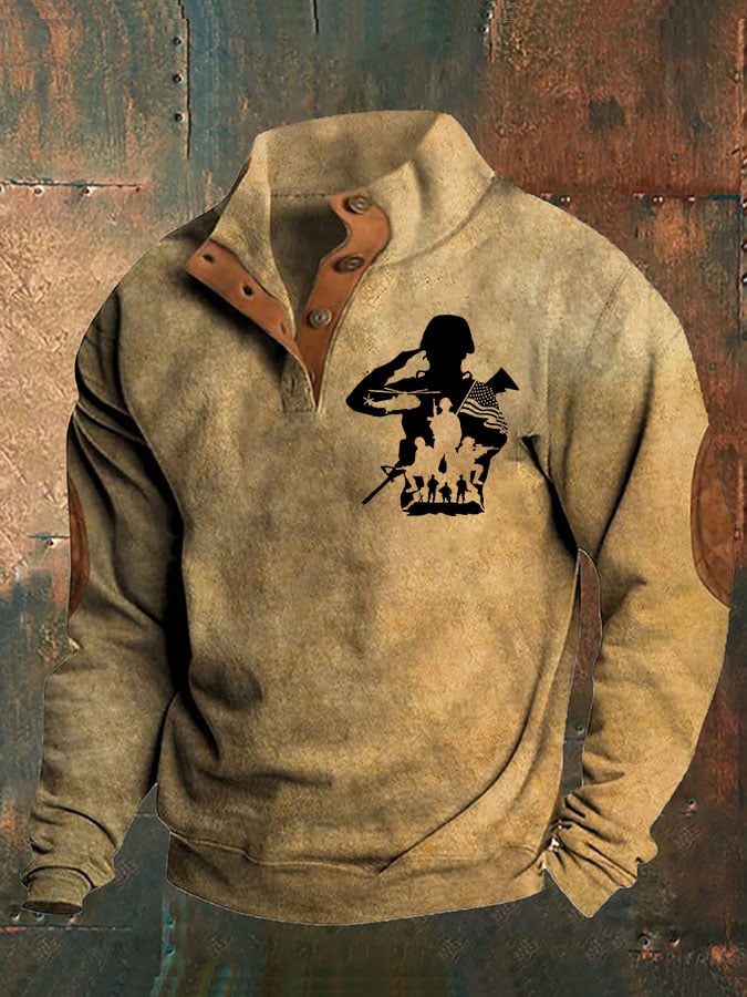 Men's Veterans Print Casual Zipper Sweatshirt