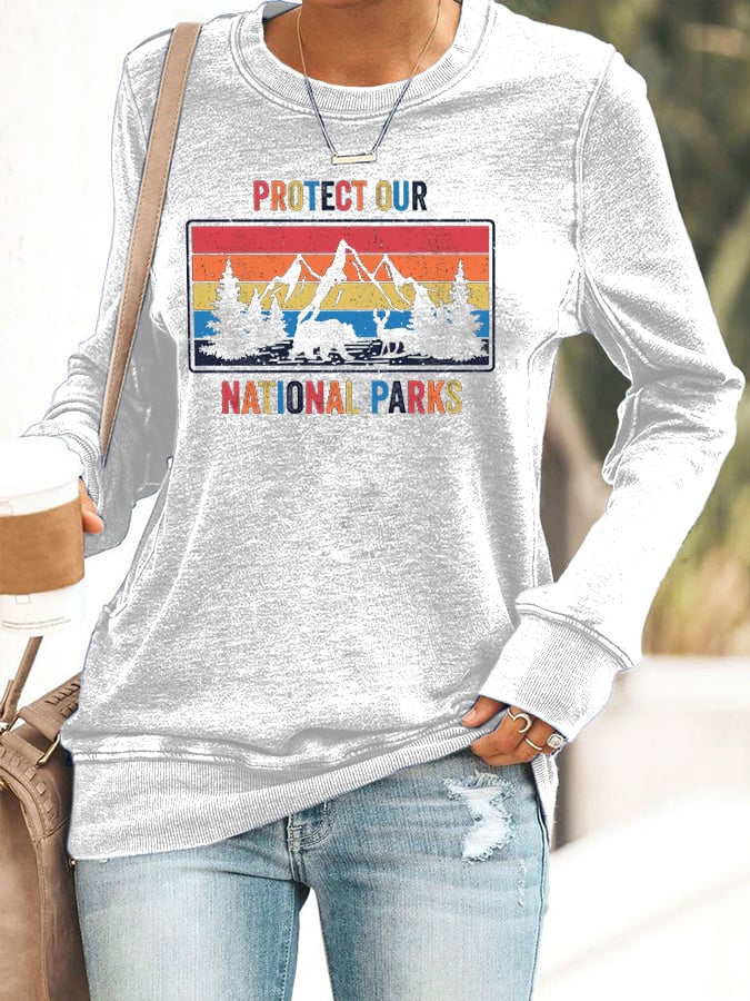 Women's Retro Retro Protect Our National Parks Printed Casual Sweatshirt