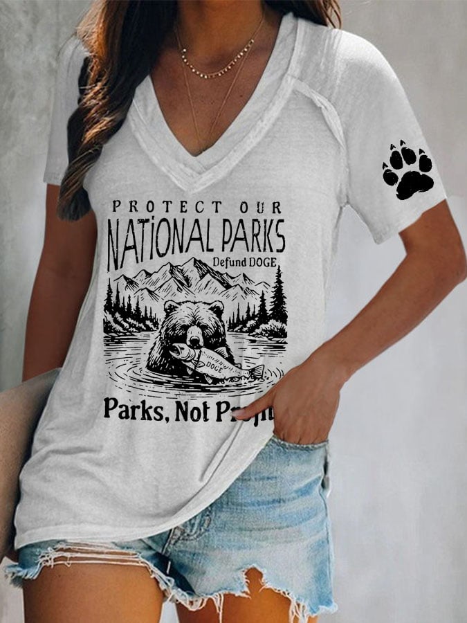 Women's Protect Our National Parks Print V Neck T-Shirt