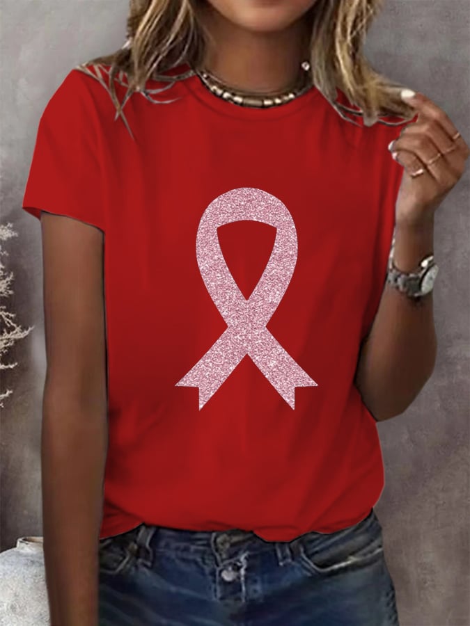 Women's Breast Cancer Awareness Print Casual T-Shirt