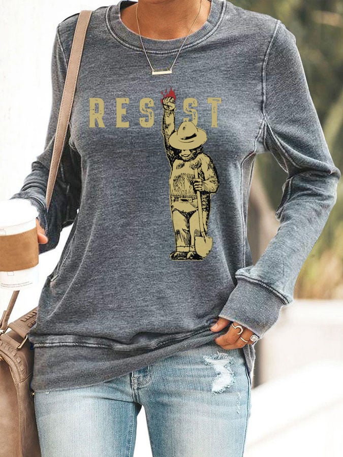 Women's Protect Our National Parks Print Round Neck Sweatshirt