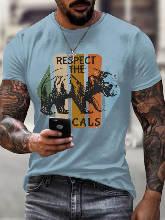 Men'S Retro Protect National Parks Respect The Locals Printed Casual Crew Neck T-Shirt