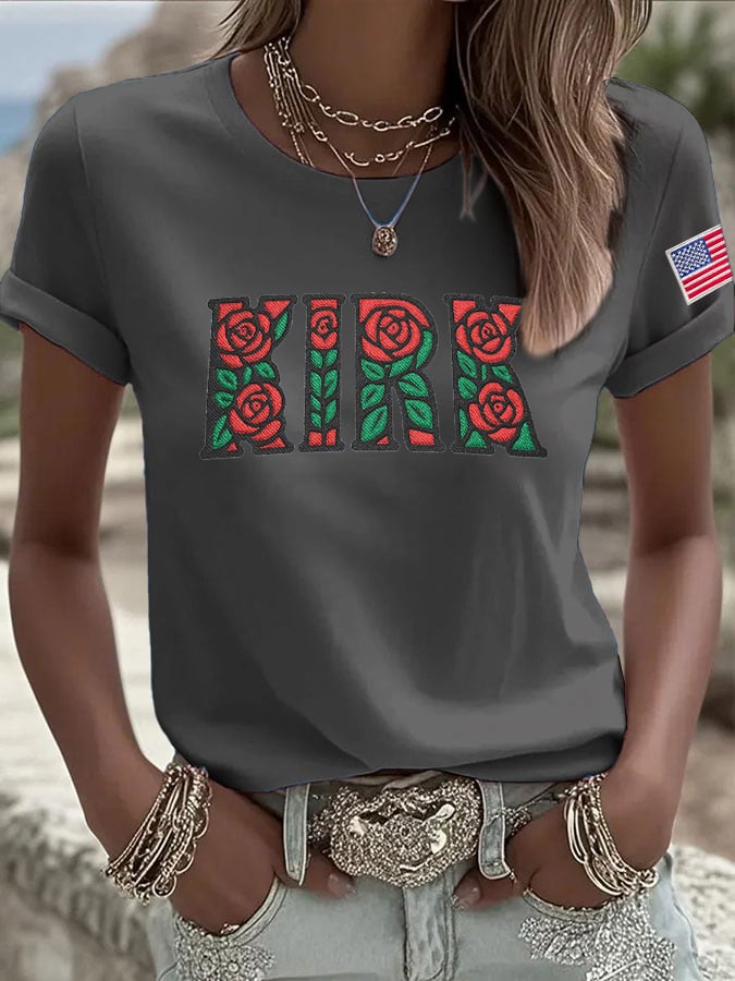Women's Retro Rose Print T-Shirt