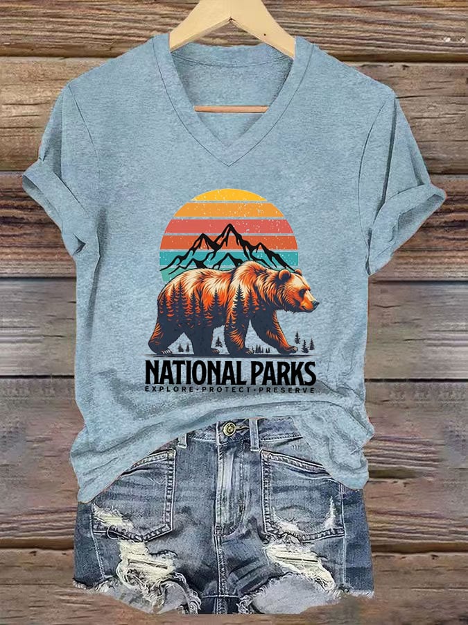 Women's National Parks Explore, Protect, Preserve Print V-Neck T-Shirt