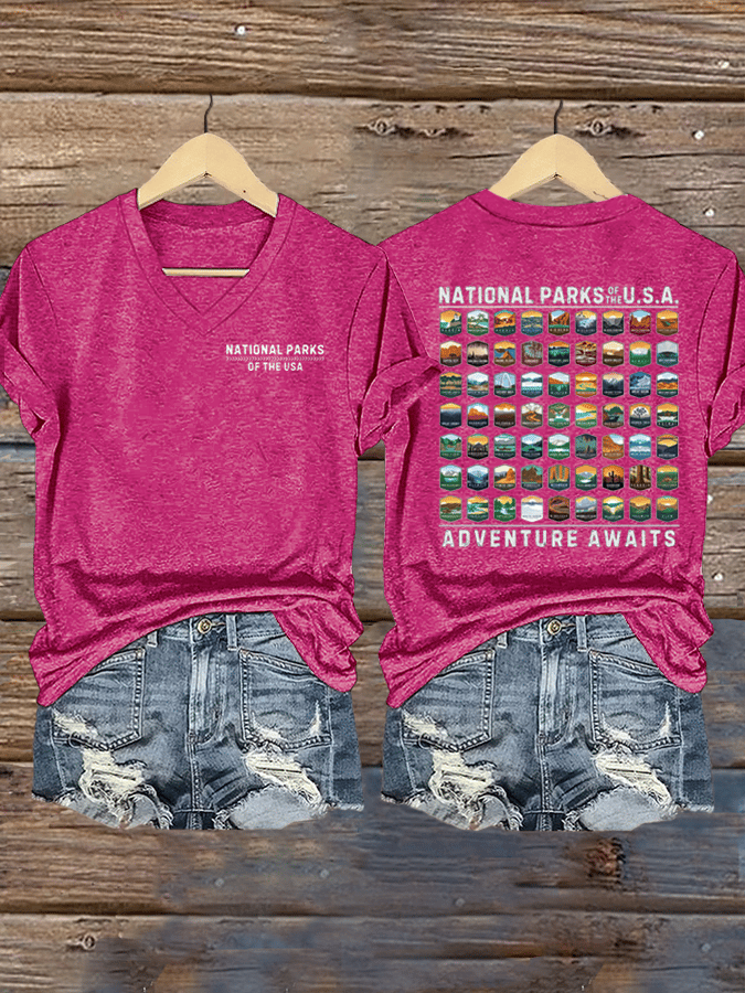 Women's National Parks Of The USA Print V-Neck T-Shirt