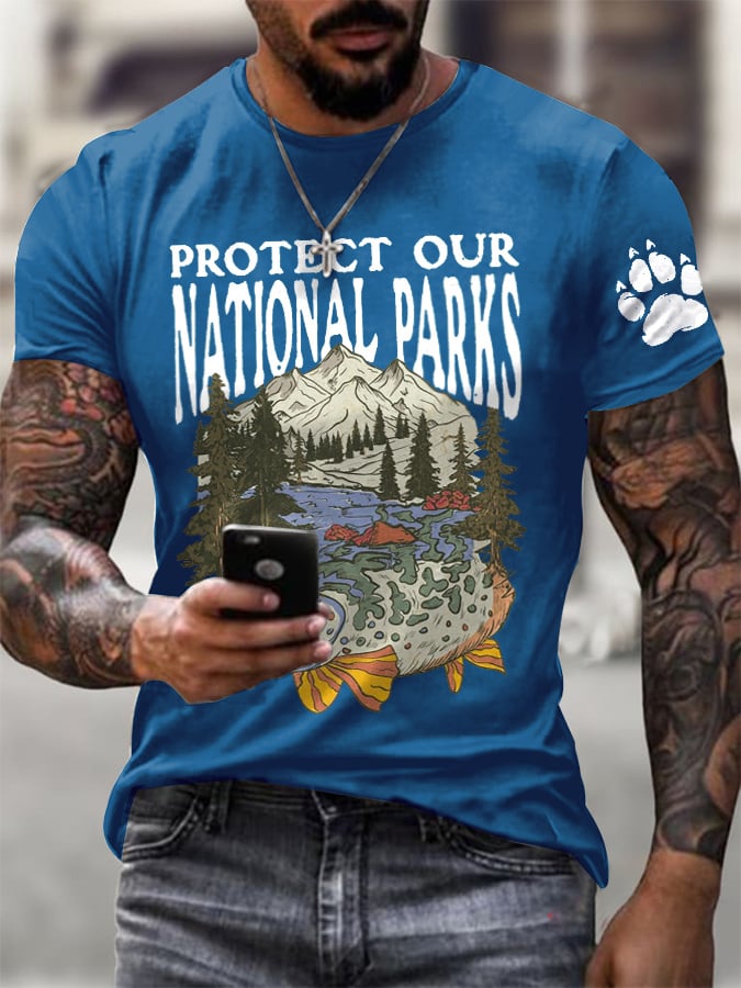 Men's Protect Our National Parks Printed Round Neck T-Shirt