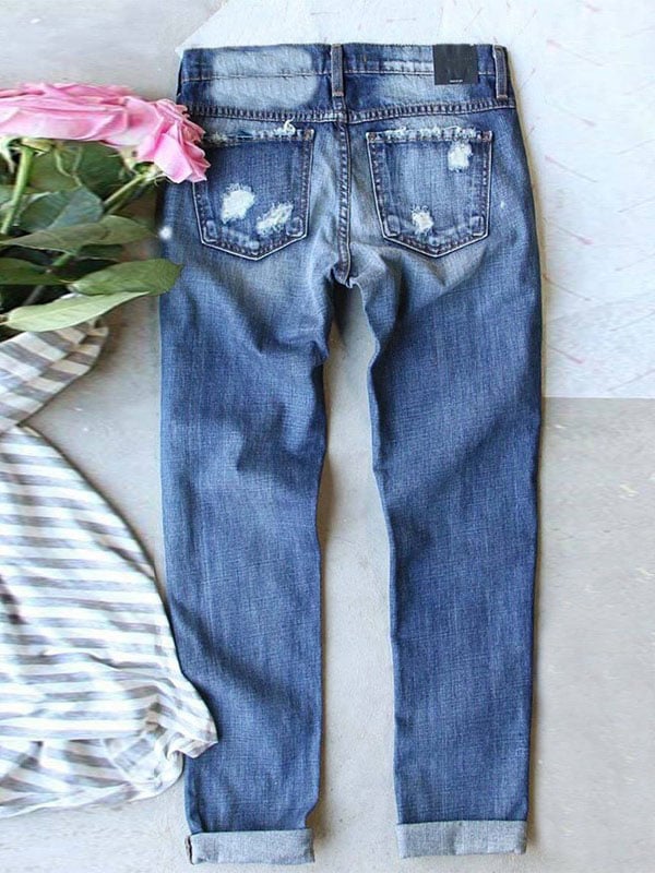 Breast Cancer Ripped Print Casual Jeans