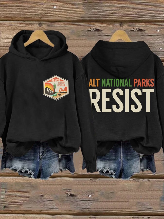 Retro ALT National Parks Resist This Land Is Our Land Print Hoodie