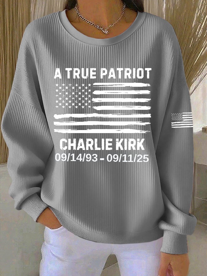 Women's Retro A True Patriot Print Round Neck Sweatshirt
