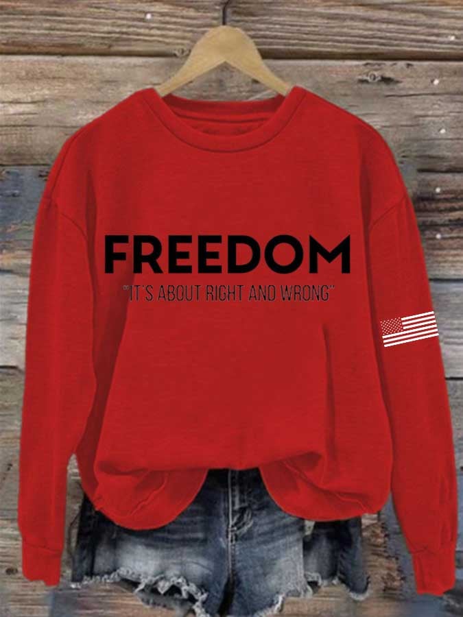 Women's Freedom American Flag Print Casual T-shirt