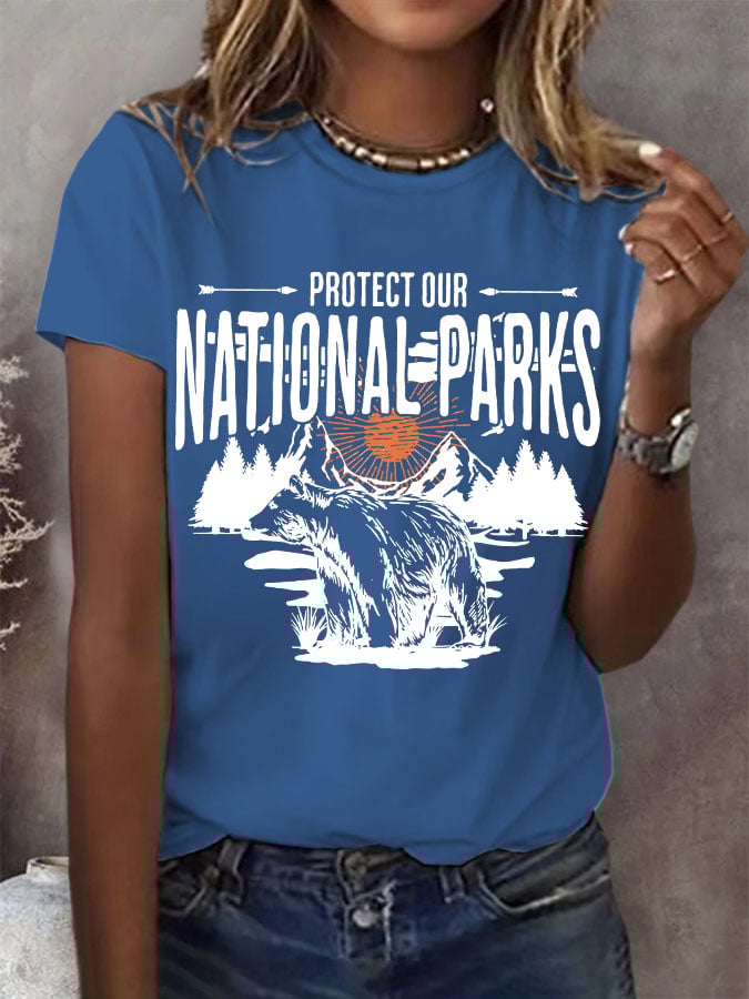 Women's Protect Our National Parks Print Round Neck T-Shirt