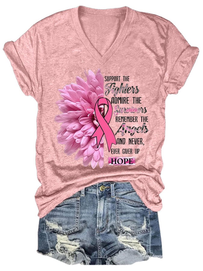 Women's Casual Breast Cancer Awareness Print Short Sleeve T-Shirt