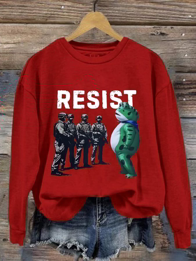Women's Retro Resist Frog Printed Round Neck Sweatshirt
