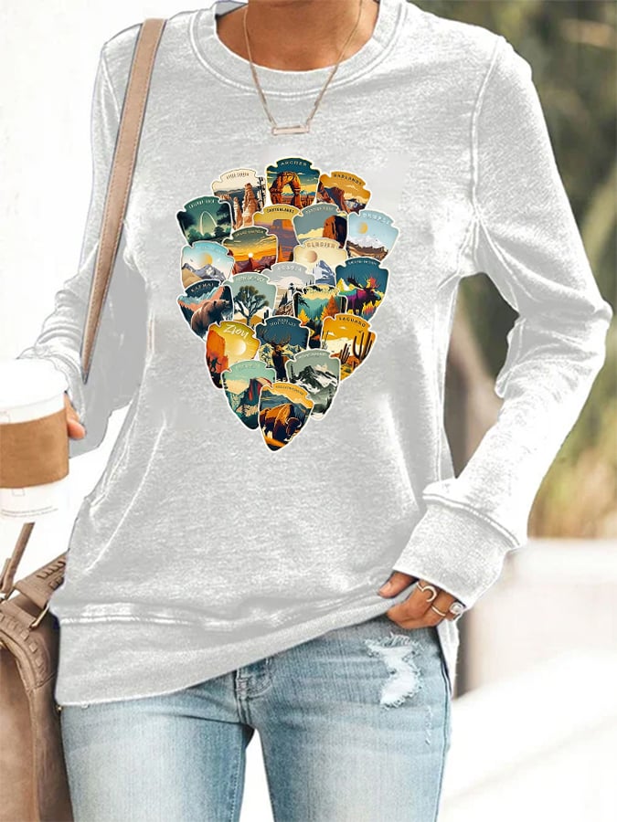 Women's Hotspots 63 National Parks Explore, Protect, And Preserve Printed Casual Sweatshirts