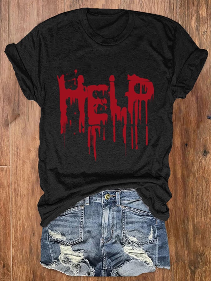 Women's Funny Halloween Blood Stains Help Tee