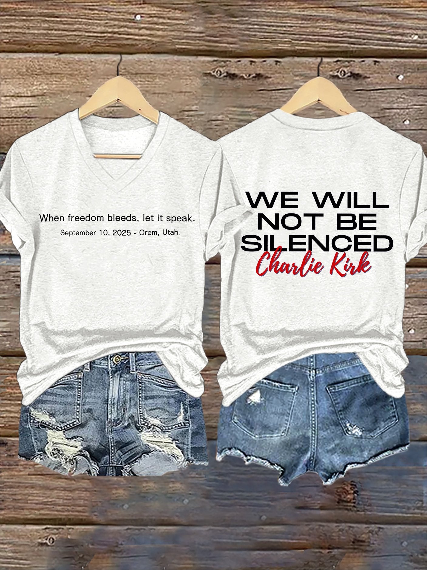 V-Neck Retro When Freedom Bleeds, Let It Speak September 10, 2025 – Orem, Utah We Will Not Be Silenced Print T-Shirt
