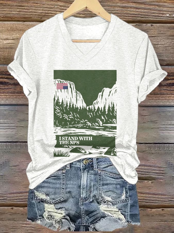 V-neck Retro I Stand With The NPS Print T-Shirt