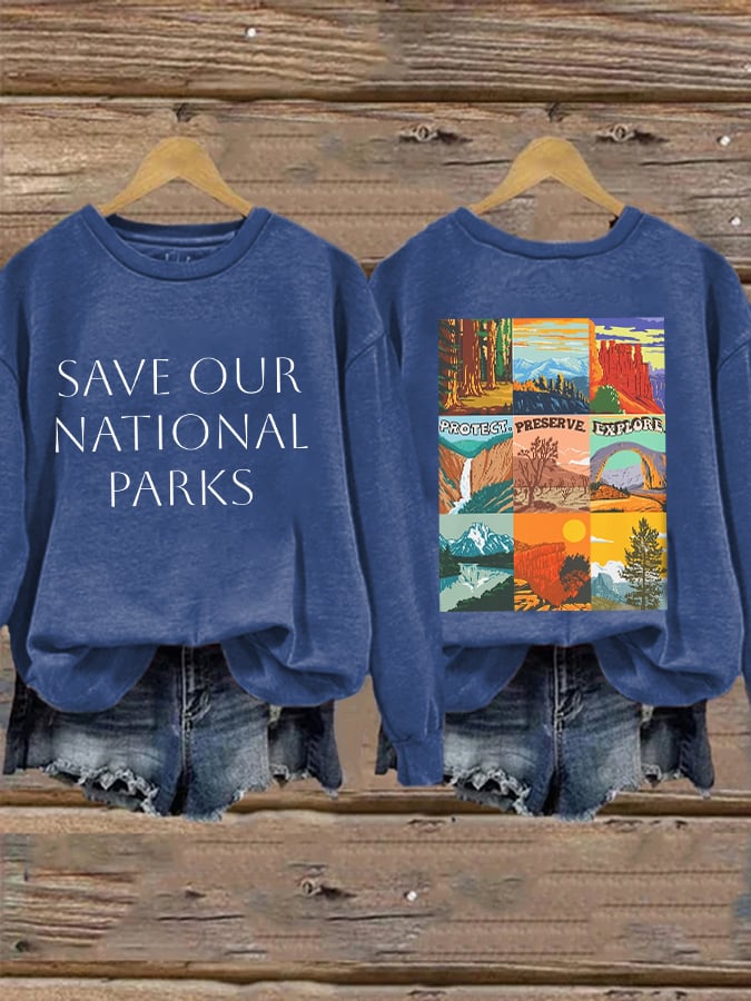 Retro Save Our National Parks Protect, Preserve, Explore Print Sweatshirt