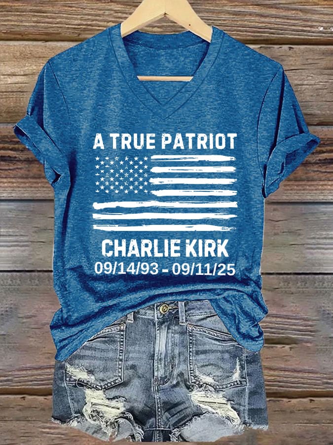 Women's A True Patriot Print V Neck T-shirt