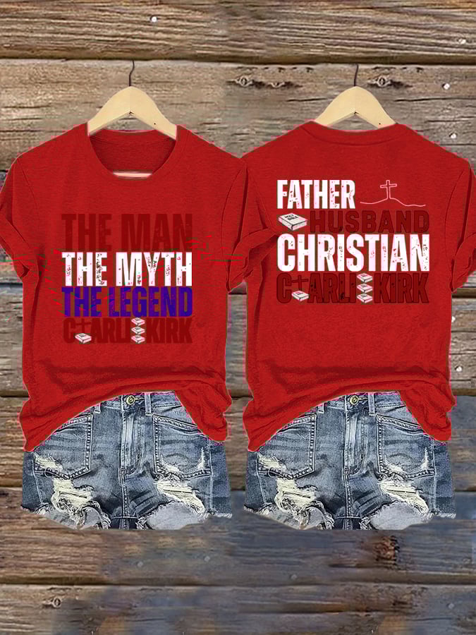 Women's Retro Father Husband Christian The Man The Myth The Legend Print Shirt