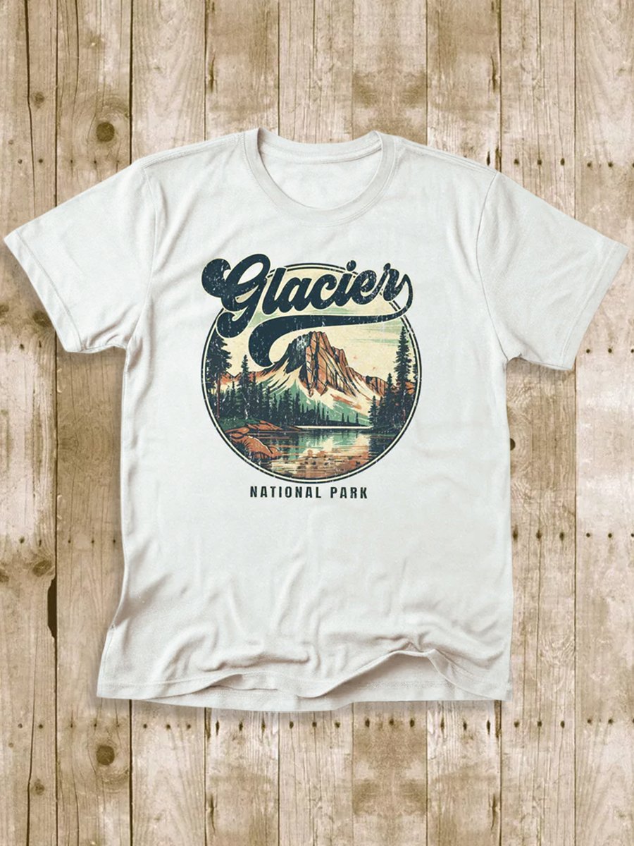 Men's 100% Cotton Glacier National Park Crew Neck Short Sleeve T-Shirt
