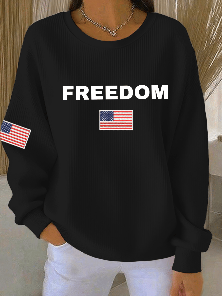 Women's Freedon Falg Print Round Neck Sweatshirt