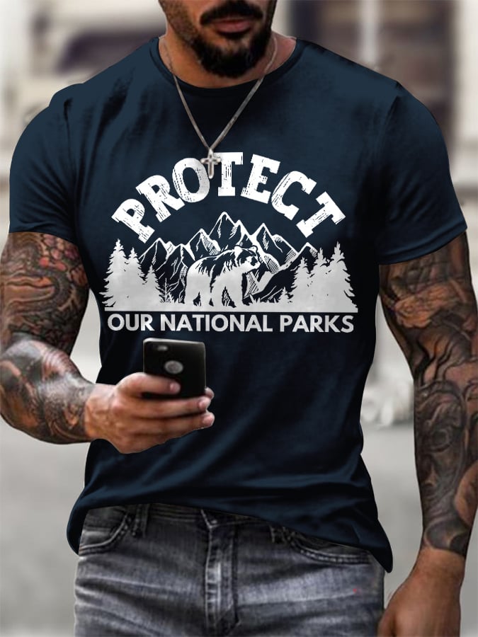 Men's Protect Our National Parks Printed Round Neck T-Shirt