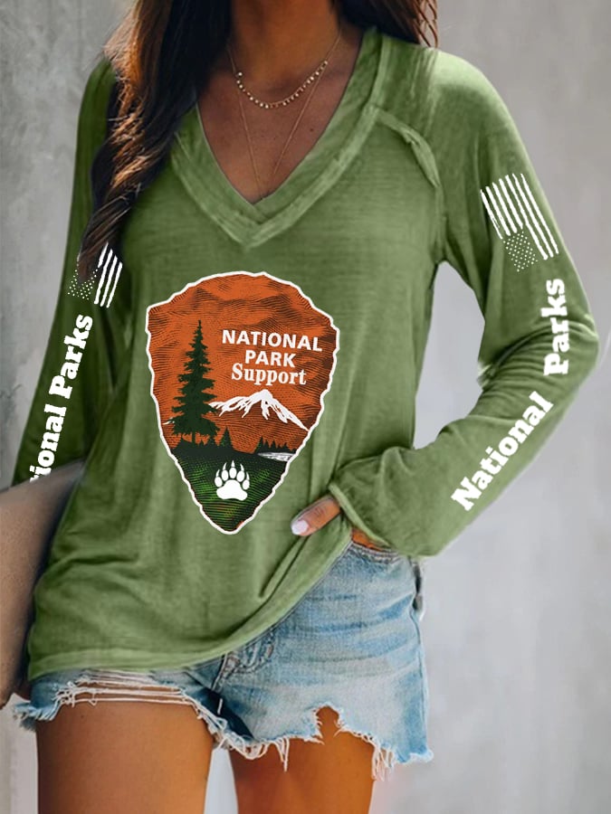 V-neck Retro Women's Protect Our National Parks Faith Print T-Shirt