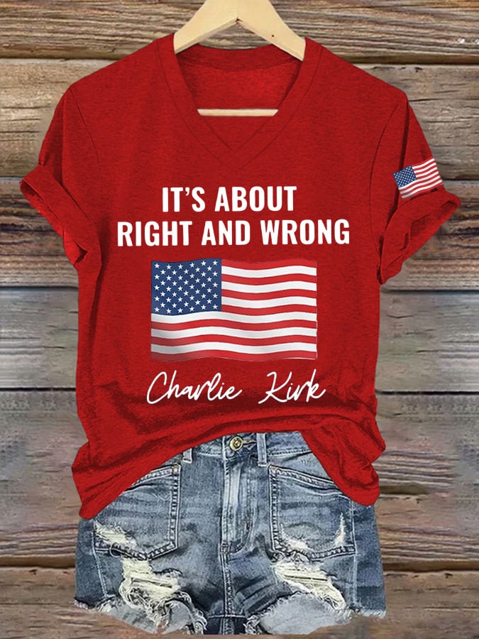 Women's It's About Right And Wrong Print V Neck T-shirt