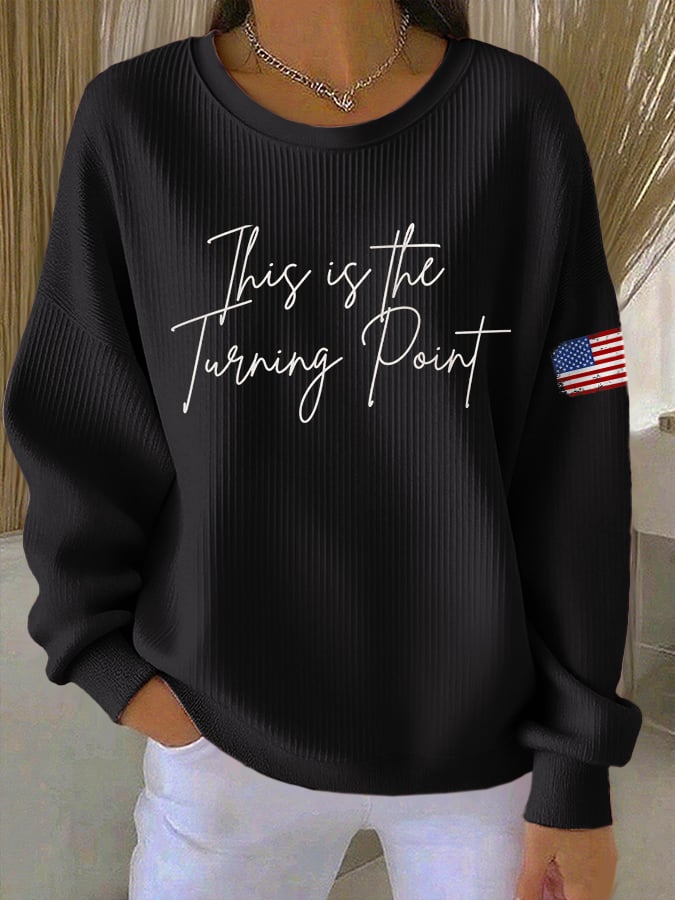 Retro This Is The Turning Print Round Neck Sweatshirt