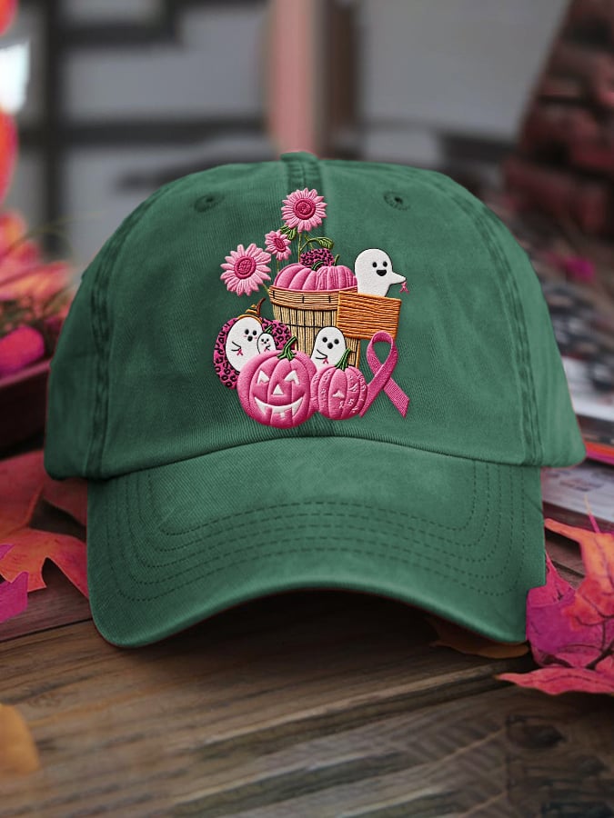 Women's casual October we wear pink ghost washed cotton hat