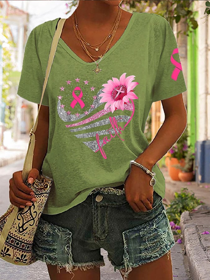 Women's Breast Cancer Print Casual T-Shirt