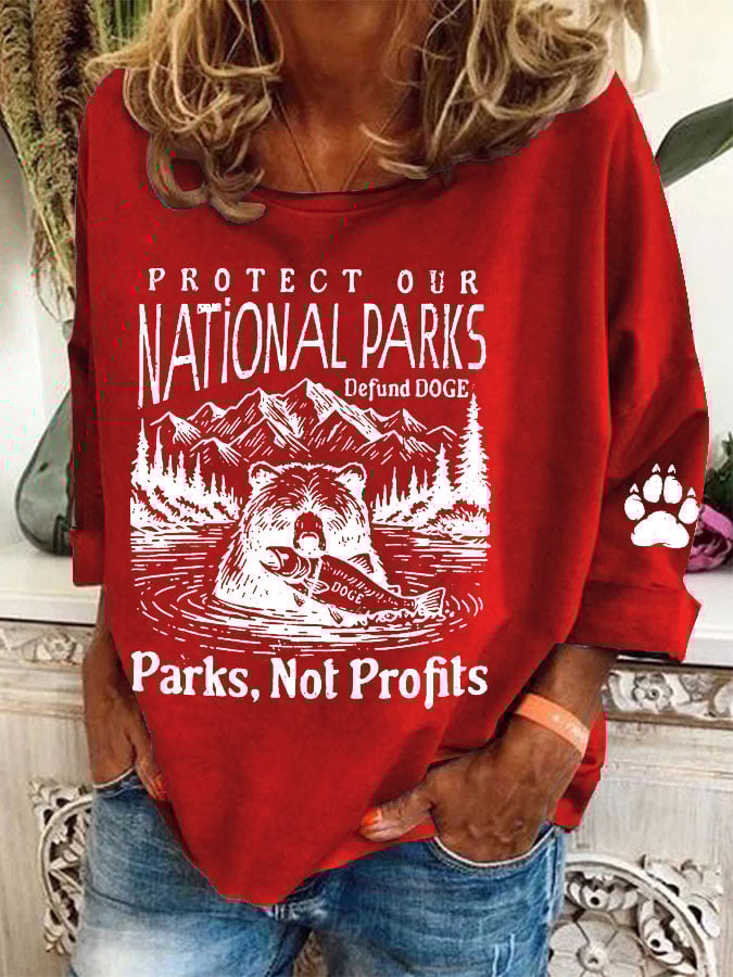 Women's Protect Our National Parks Print Casual Sweatshirt