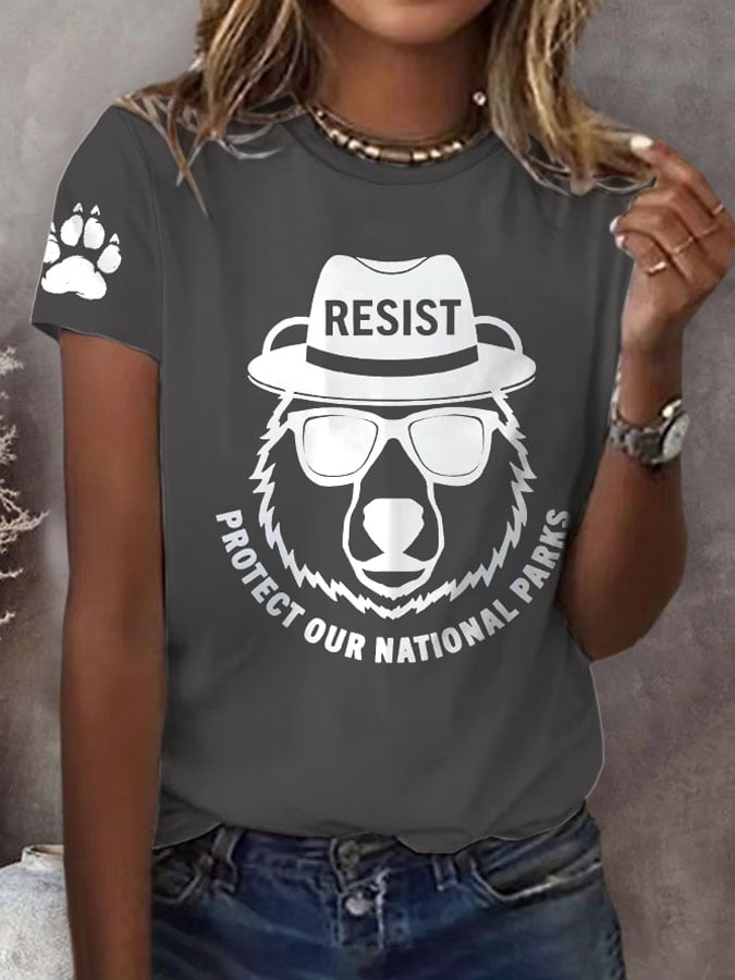 Women's Protect Our National Parks Print Round Neck T-Shirt