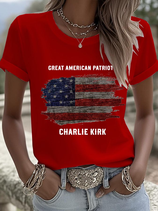 Women's Great American Patriotic Printed Round Neck T-Shirt